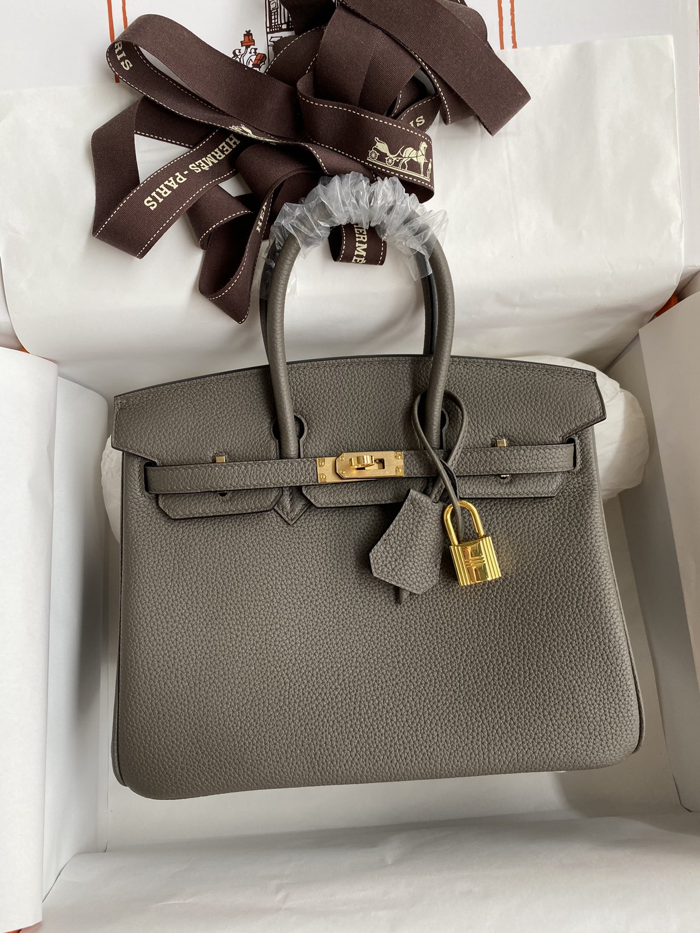 Hermes Birkin 25CM Togo Leather Handbag Gris Tourterelle